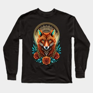 Fox and flowers tattoo style 7 Long Sleeve T-Shirt